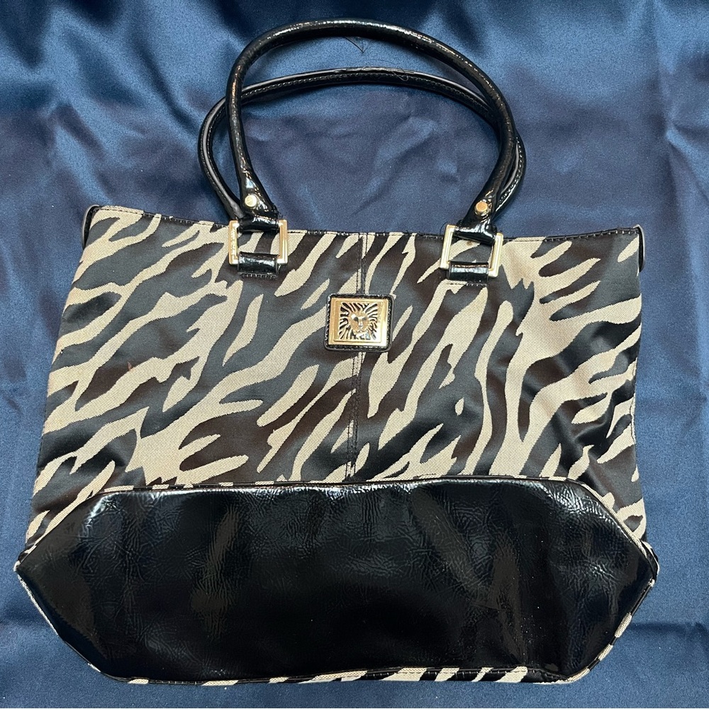 Anne Klein Black and White Zebra Tote - Picture 2 of 4